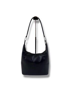 Gucci GG Logo Shoulder Bag Black Leather Silver